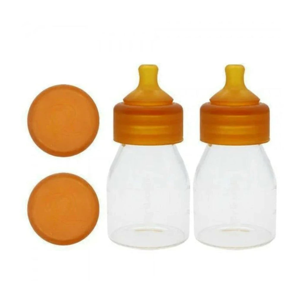 Baby Quoddle Bottle mini 150ml (5oz) clear bottle, amber color nipple & cap