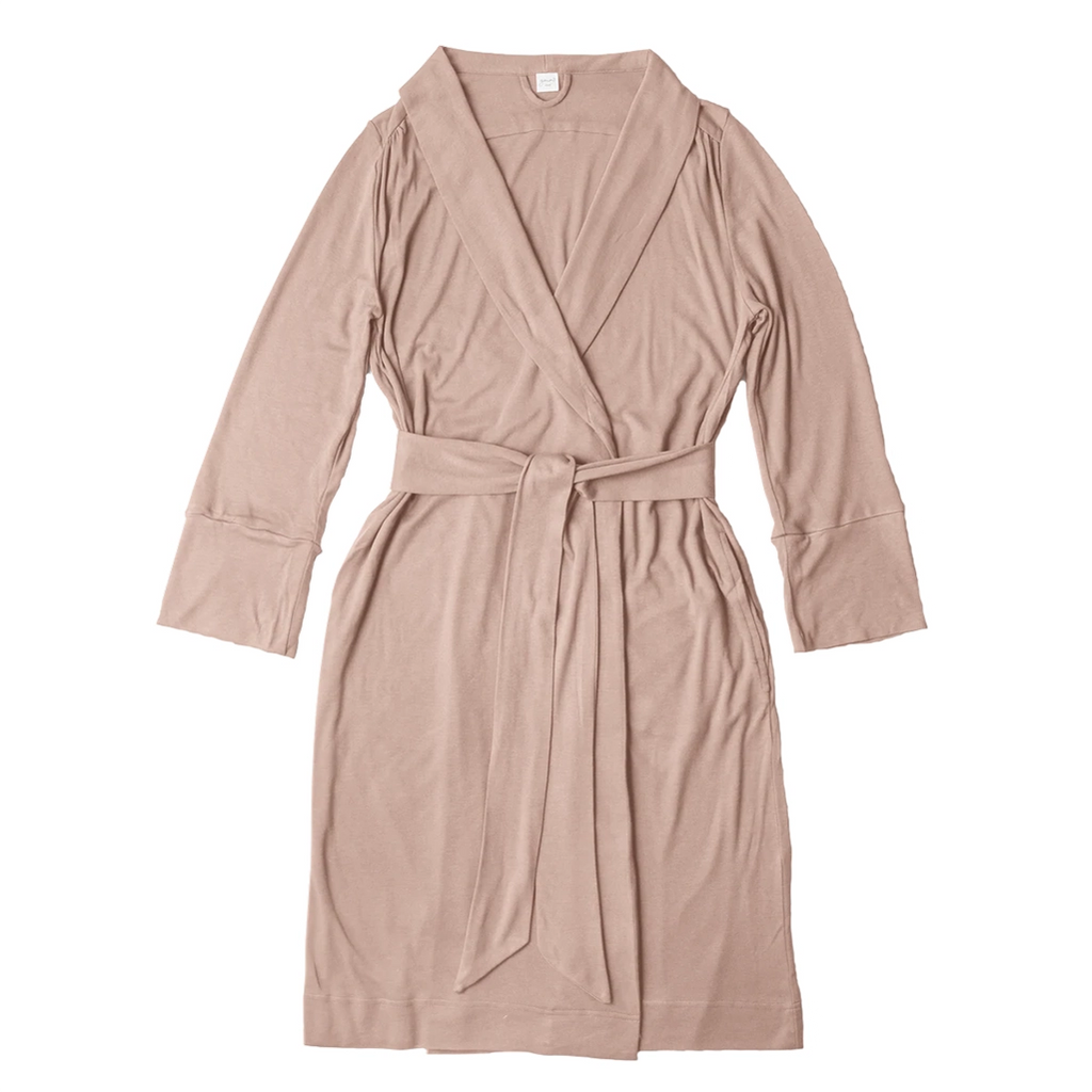 Goumikid's Rose Bamboo Organic Cotton Women's Robe. Light pink women's robe with sewn in tie.