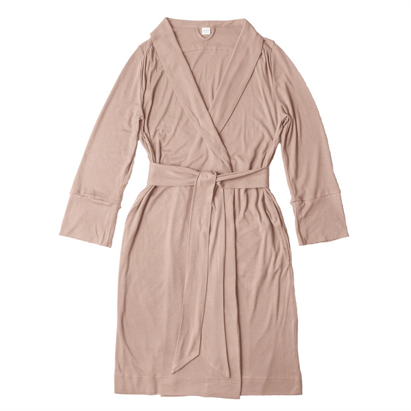 Goumikid's Rose Bamboo Organic Cotton Women's Robe. Light pink women's robe with sewn in tie.
