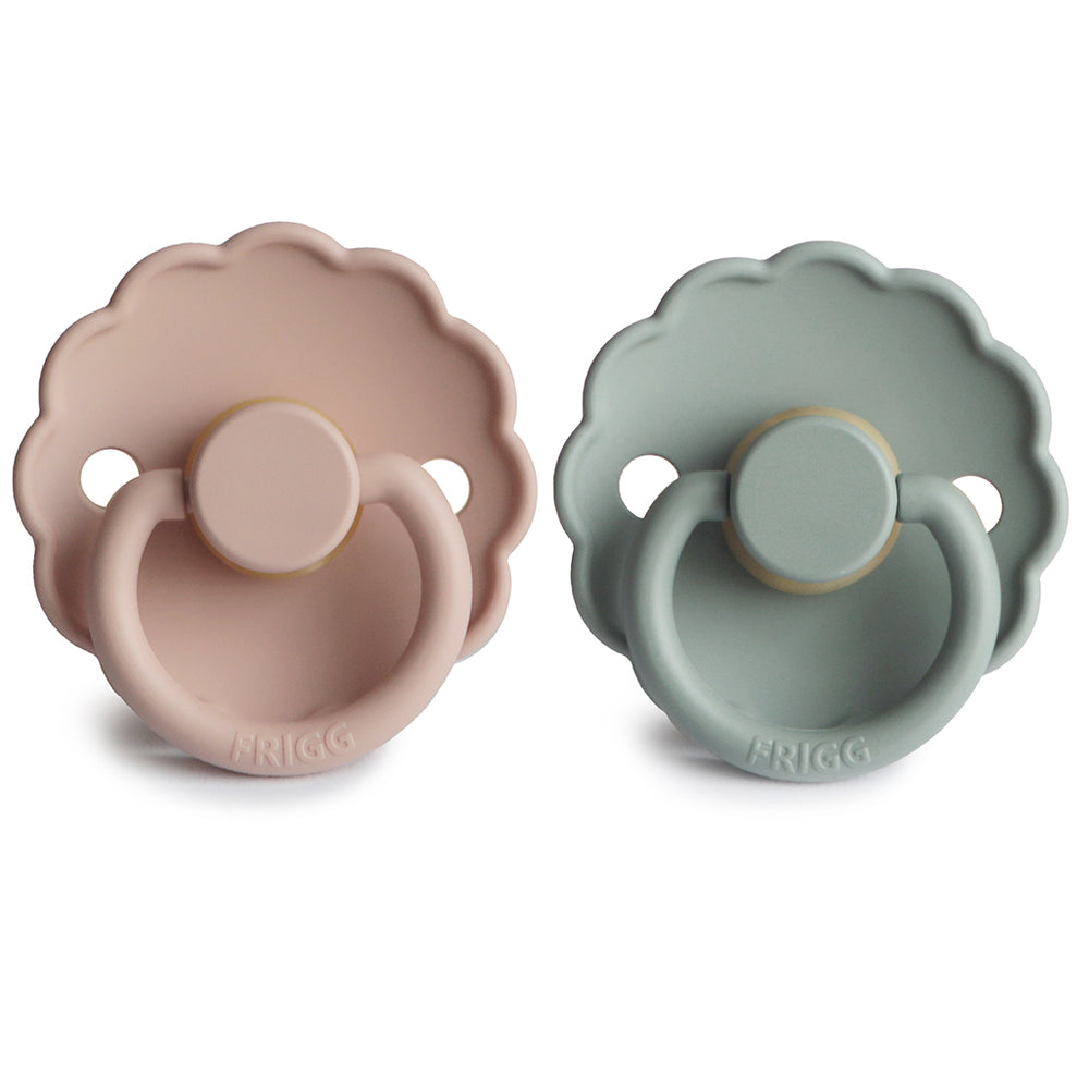 FRIGG Daisy newborn pacifiers in Blush & Sage