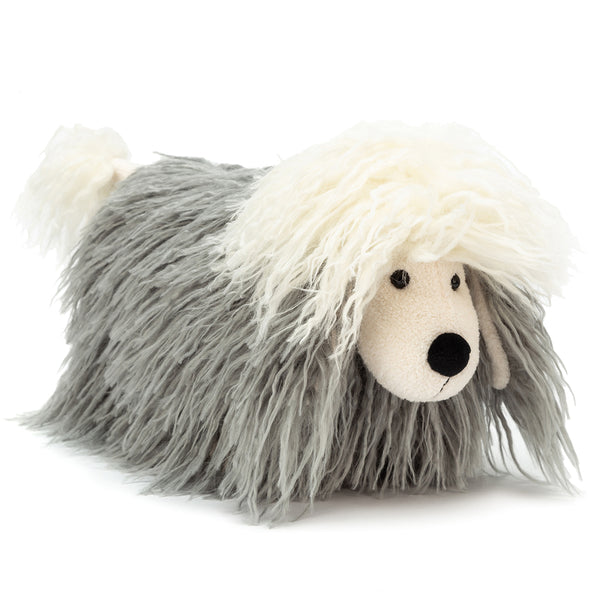 Jellycat Charming Chaucer Dog Children's Stuffed Animal Toy shaggy long hair grey white