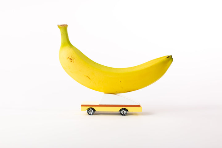 Candylab B.Nana car with a real banana for scale and laughs.