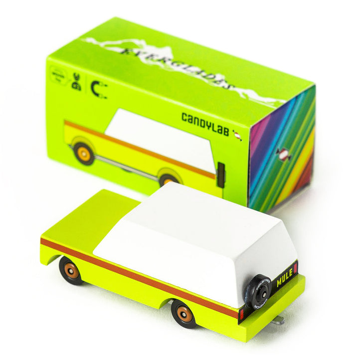 Bright green Candylab mule toy vehicle for pretend play, eco-friendly design.