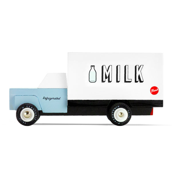 Side of Candylab Toys Milk Truck Children's Wooden Pretend Play Vehicle