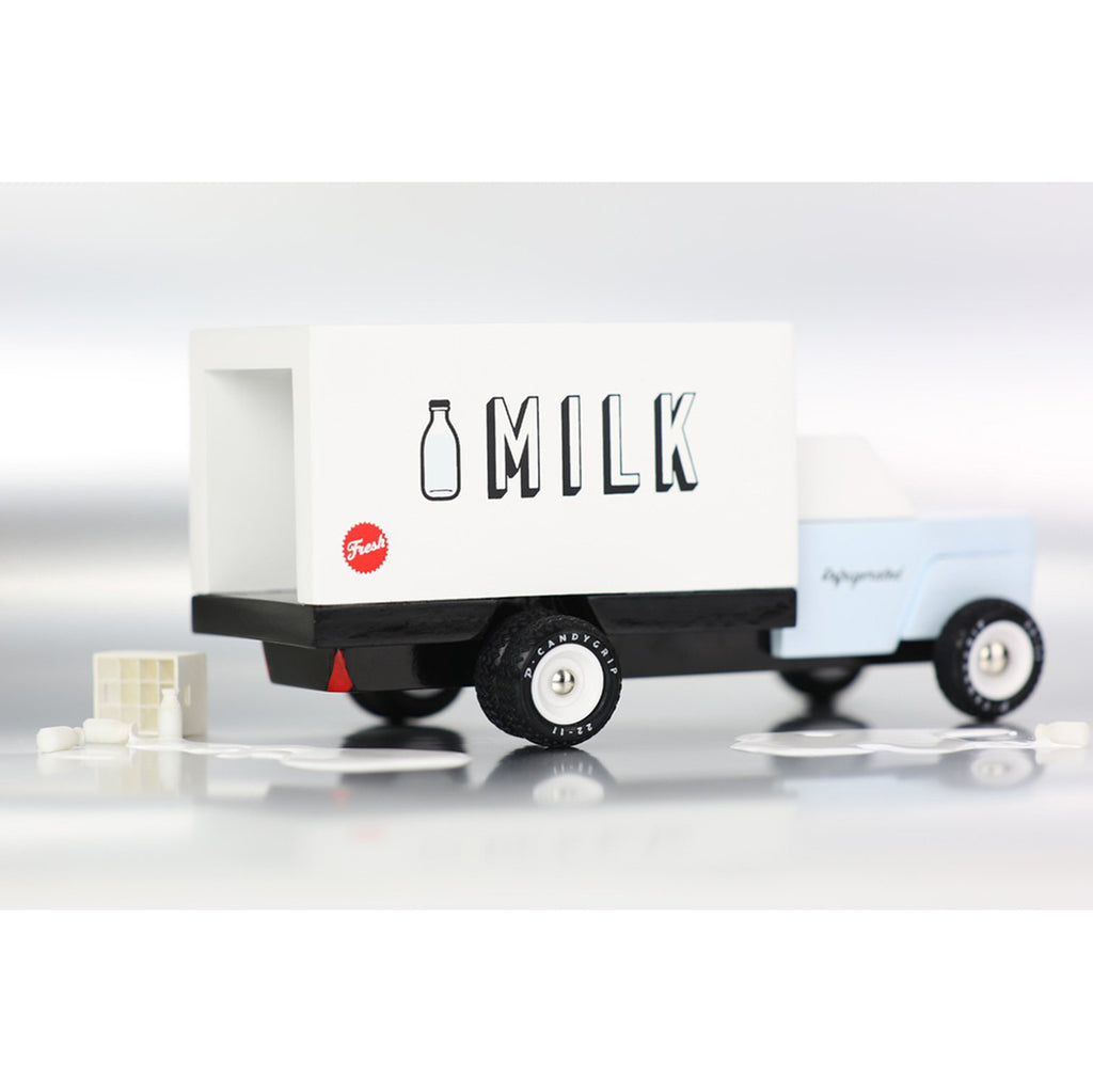 Candylab Toys Milk Truck Children's Wooden Pretend Play Vehicle with Toy Props