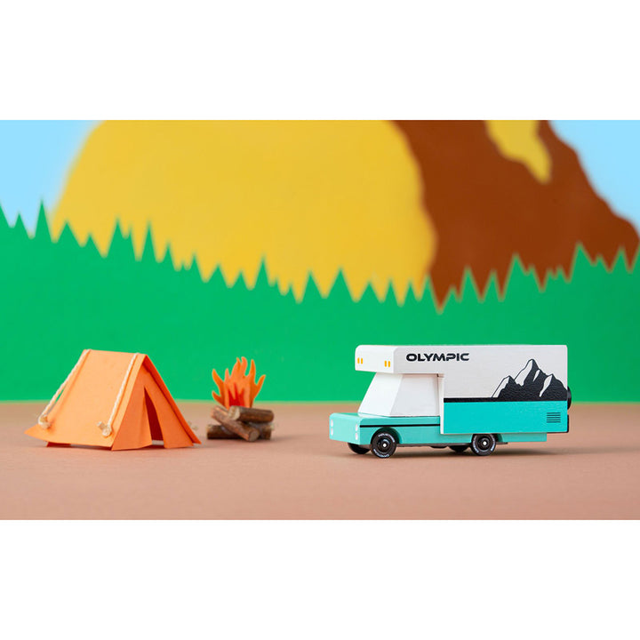 Candylab Toys Olympic RV wooden car with camping props, sparking kids' imaginative storytelling