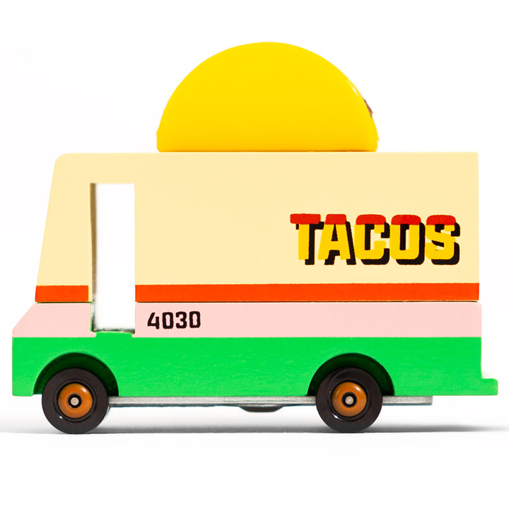 Candylab Toys Taco Van wooden food truck toy, perfect for imaginative pretend play