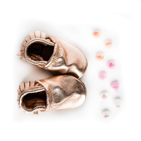 Starry Knight Design Baby Leather Moccasins rose gold shiney 