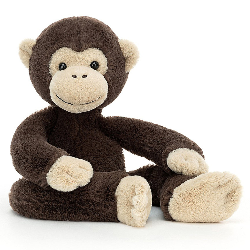 Jellycat Pandy Chimpanzee Children's Stuffed Animal Toy dark brown fur light beige face hands feet