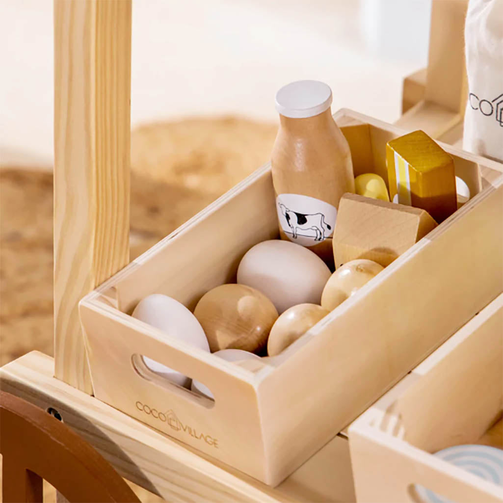 Coco Village wooden dairy grocery set for toddler play kitchen