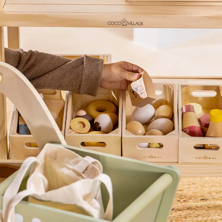 Coco Village toys, wooden dairy and egg grocery set for play kitchen