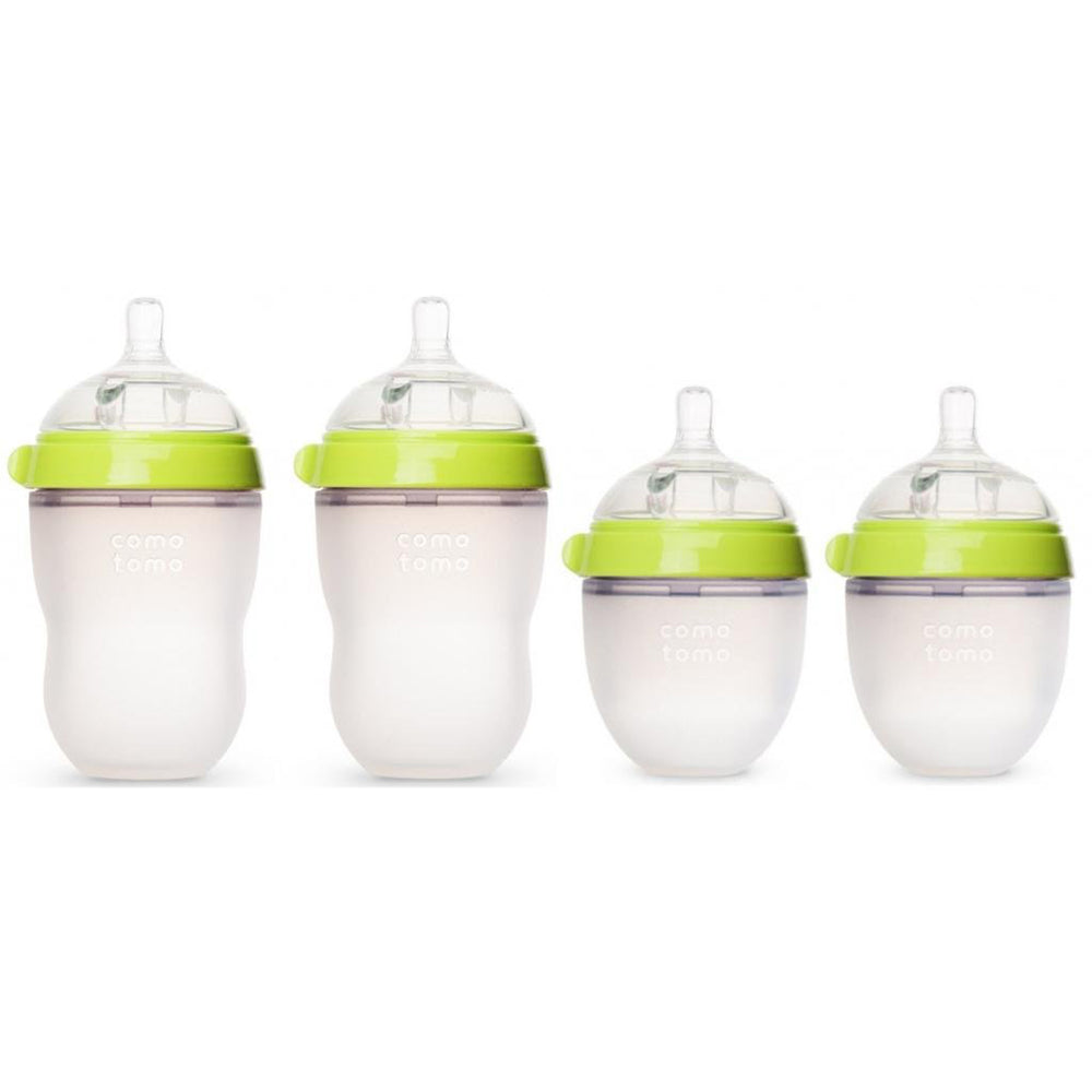 Green Comotomo silicone baby bottles 5oz + 8oz 4-pack