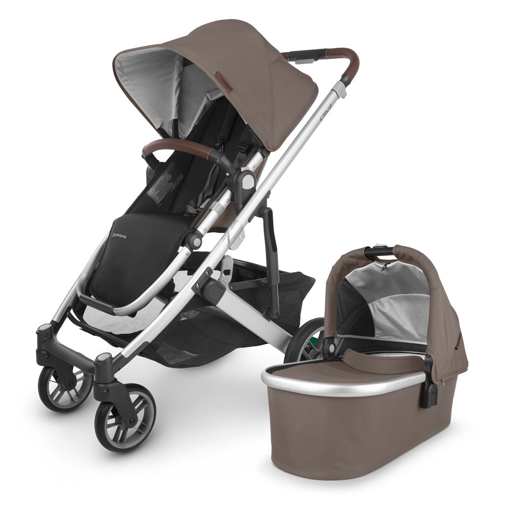 uppababy cruz stroller for infants with bassinet in theo brown