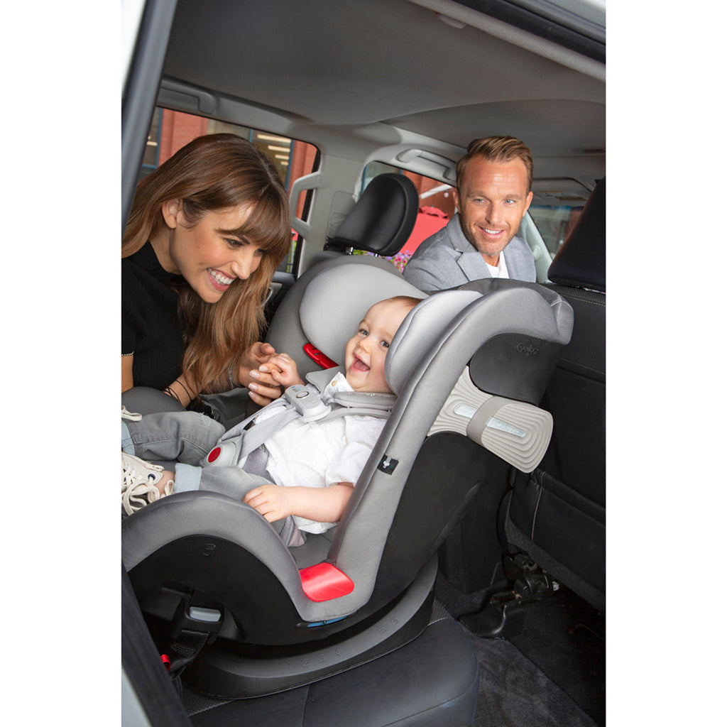 Cybex Lavastone Black Eternis S Children's Convertible Car Seat, infant car seat, parent with infant in car seat