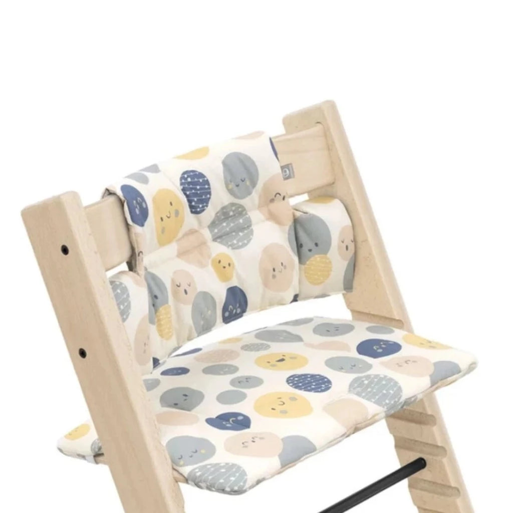 Stokke Tripp Trapp High Chair Cushion blue yellow pink grey spots white