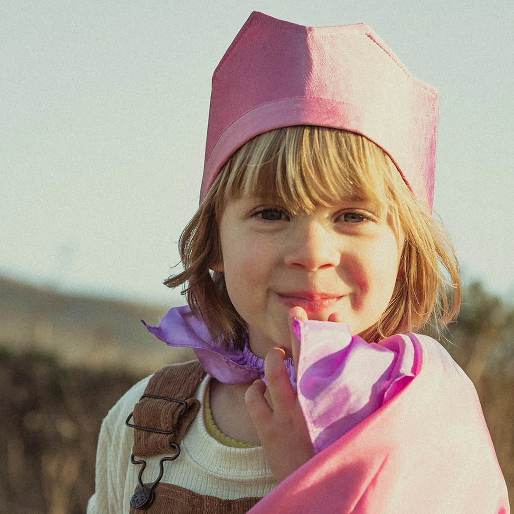 Sarah's Silk Blossom Silk Crown Children's Pretend Dress-Up Crown. Modeled on child with Sarah's Silks Cape in Blossom