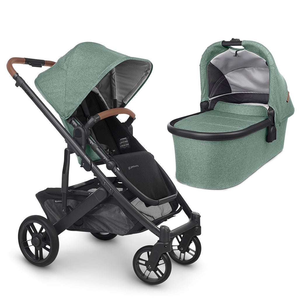 Gwen Green Uppababy CRUZ V2 Stroller and V2 Bassinet Set Travel System stroller for Babies