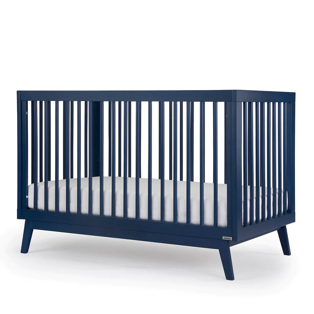 dadada Denim Soho 3-in-1 Convertible Crib to Toddler Bed Furniture. Navy blue in color. Toddler bed