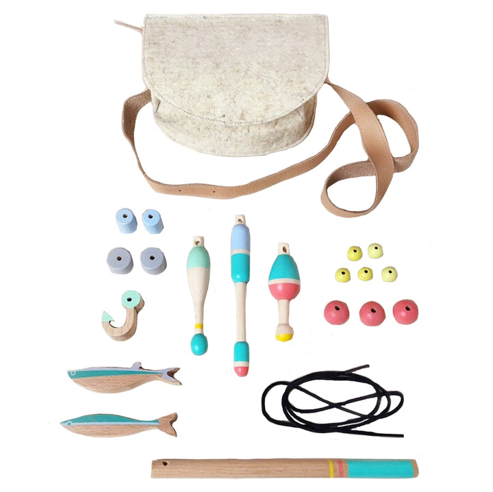 Eperfa Fishing Bag Children's Wooden Pretend Play Toy Set 