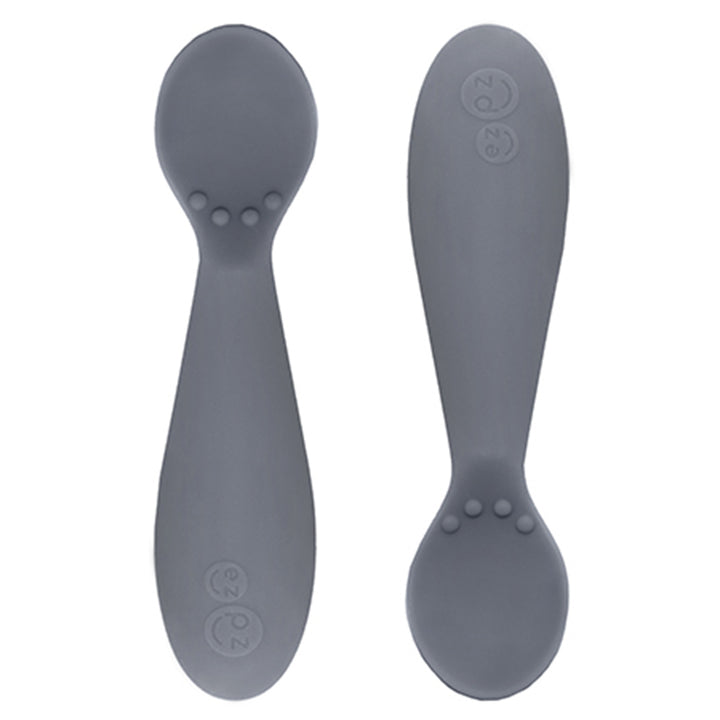 EZPZ Silicone Tiny Spoon Infant Baby Feeding Spoon Utensil Set 2-pack dark grey