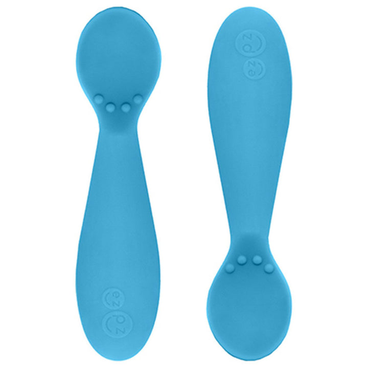EZPZ Silicone Tiny Spoon Infant Baby Feeding Spoon Utensil Set blue bright