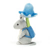 Jellycat flower forager mouse childrens stuffed animal toy with blue backpack and blue flower - side