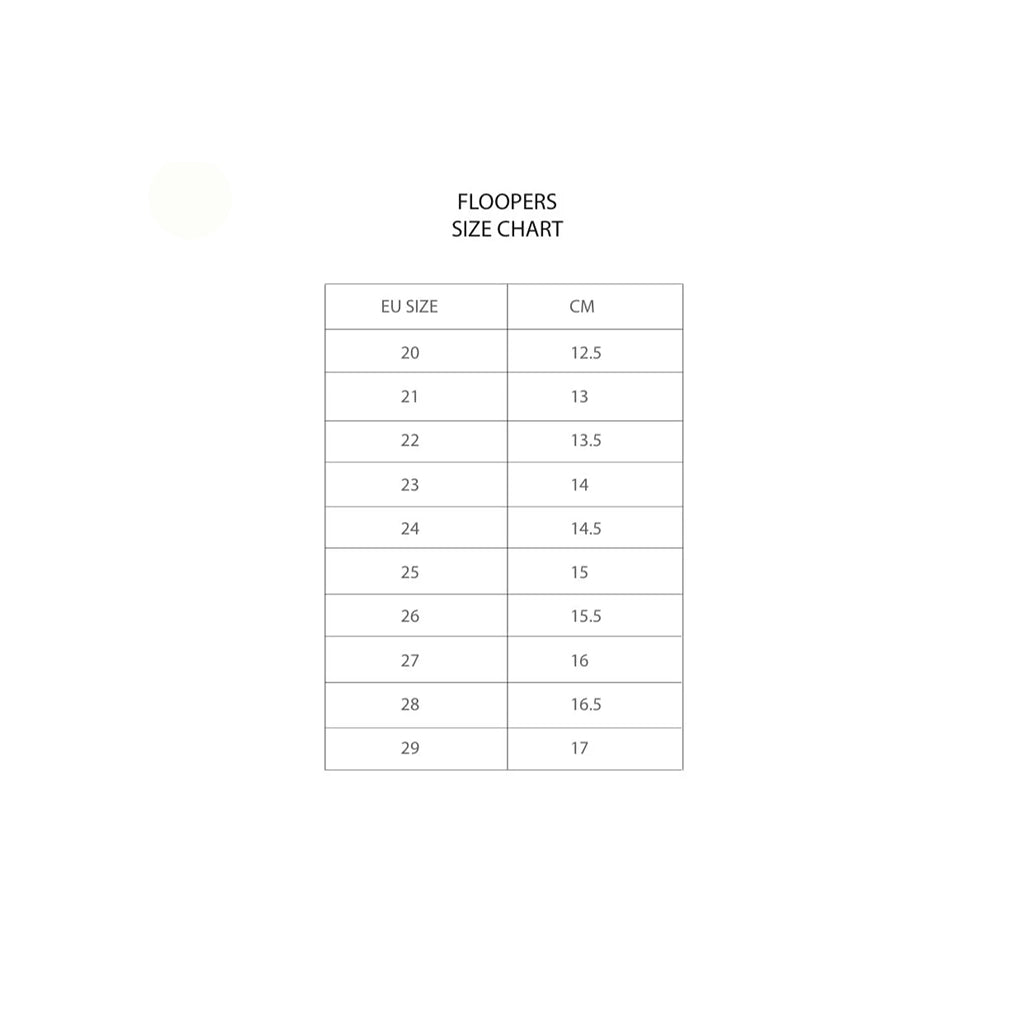 Mrs Ertha Floopers size chart.