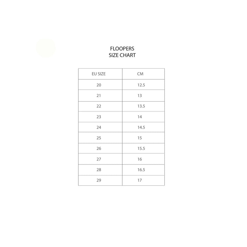 Mrs Ertha Floopers size chart.