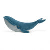 Jellycat Gilbert the Great Blue Whale Stuffed Animal Children's Toy. Blue whale with grey underbelly. Side view.