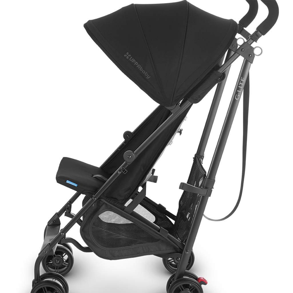 Side of Jake Black UPPAbaby G-LITE compact stroller