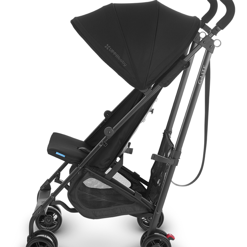 Side of Jake Black UPPAbaby G-LITE compact stroller