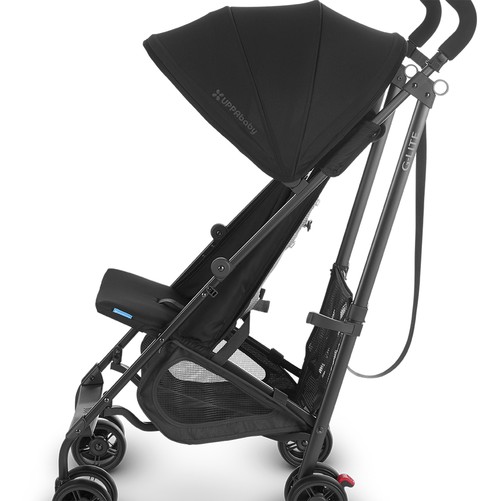 Side of Jake Black UPPAbaby G-LITE compact stroller