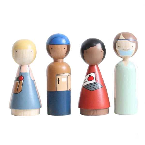 Goose Grease Essential Workers Kid's Handmade Wooden Peg Doll Toy clerk delivery person teacher healthcare