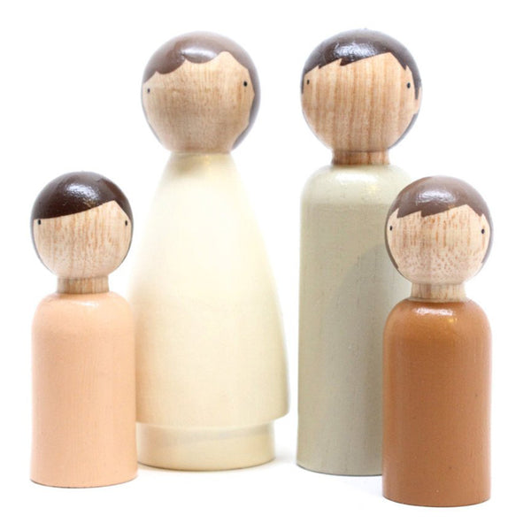 Goose Grease Organic Family Kid's Handmade Wooden Peg Doll Toy gender neutral colors mom dad son daughter