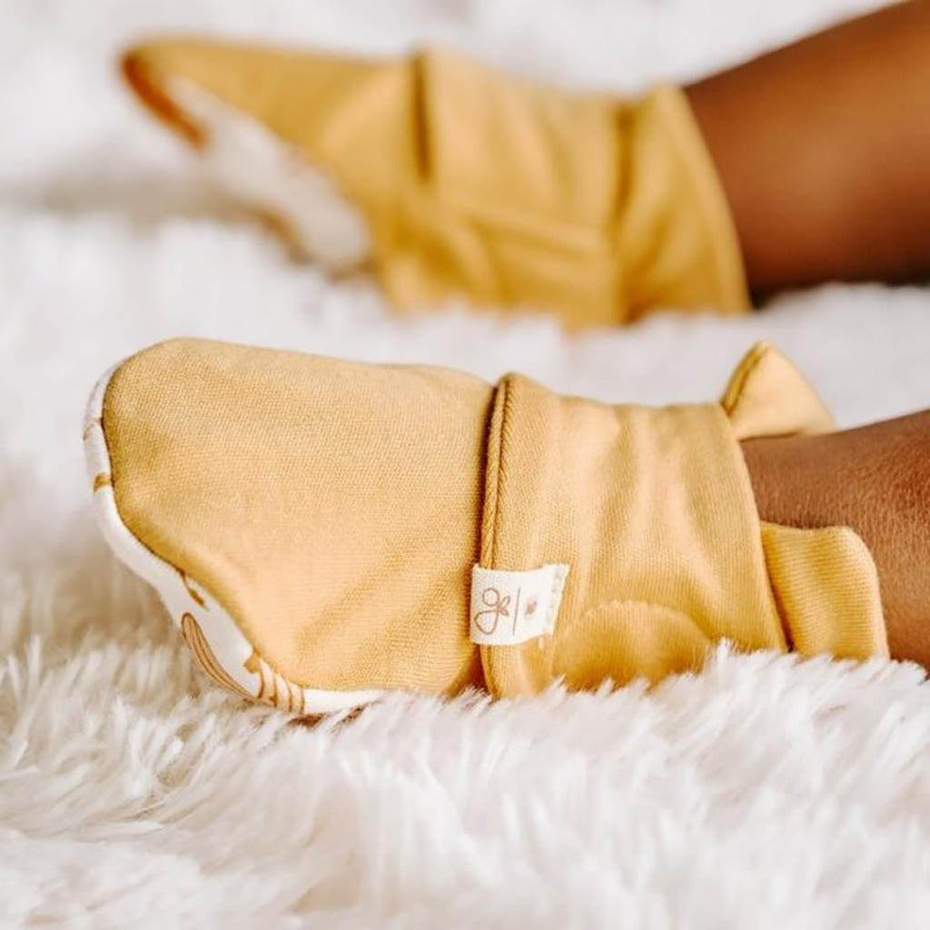 lifestyle_5, GoumiKids Ochre Booties Infant Stay On Boots dark yellow