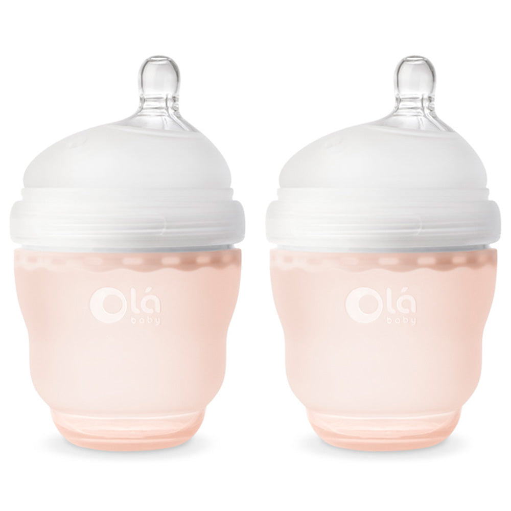 Olababy 100% Silicone GentleBottle Baby Bottle 2-Pack Bundle coral orange 4 ounces 