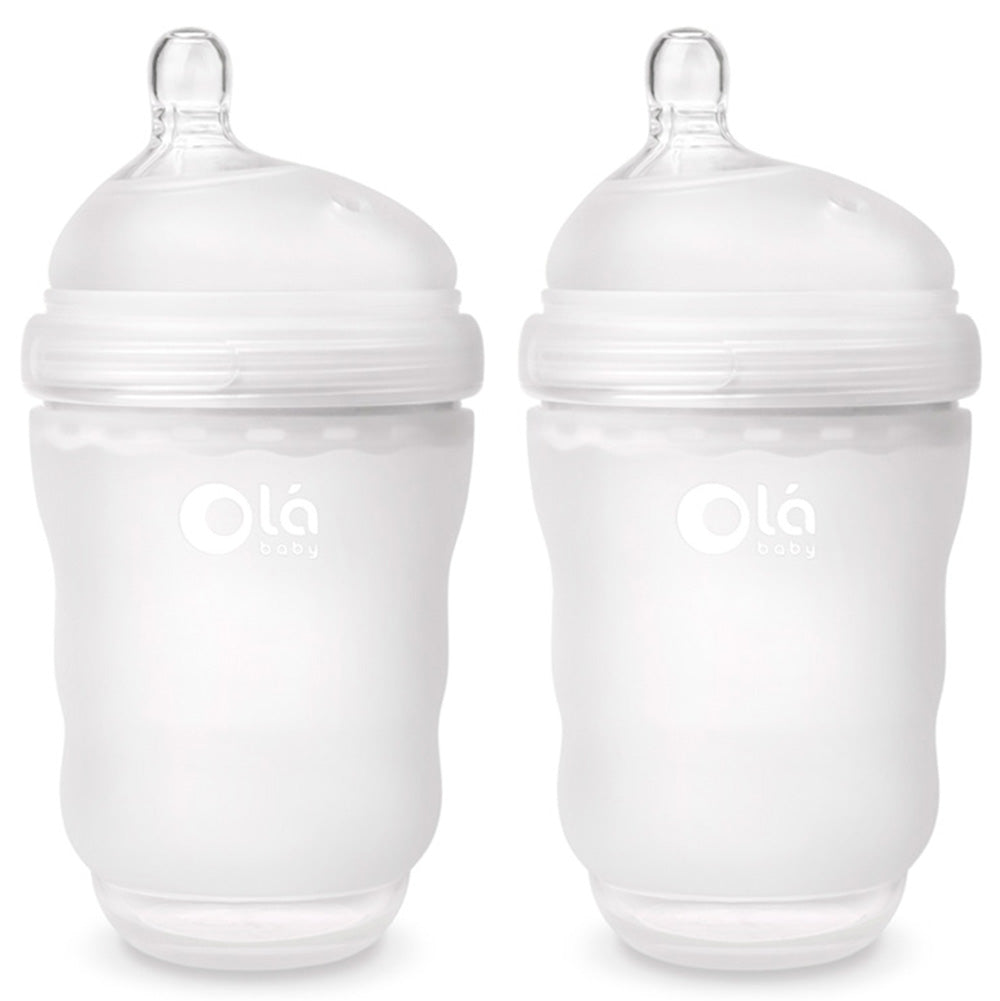 Olababy 100% Silicone GentleBottle Baby Bottle 2-Pack Bundle frost transparent clear 8 ounces 