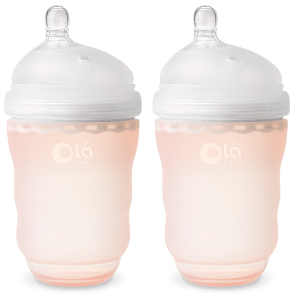 Olababy 100% Silicone GentleBottle Baby Bottle 2-Pack Bundle coral orange 8 ounces 