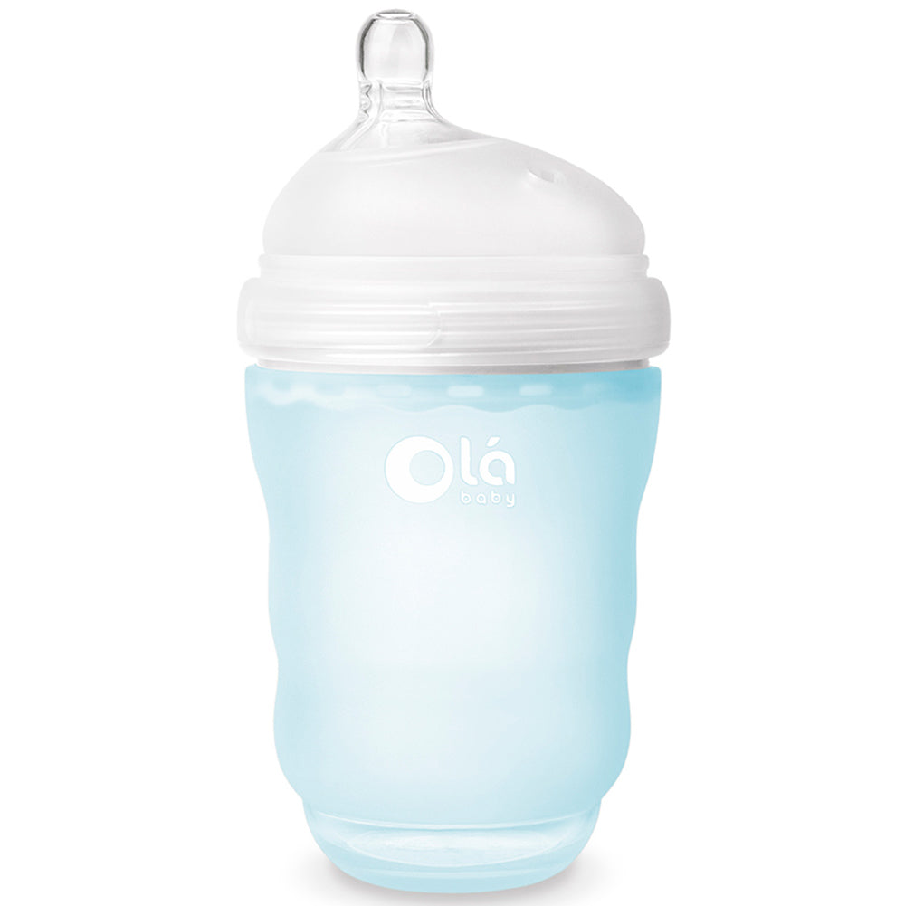 blue 8 ounces Olababy 100% Silicone baby bottles, best bottles for babies