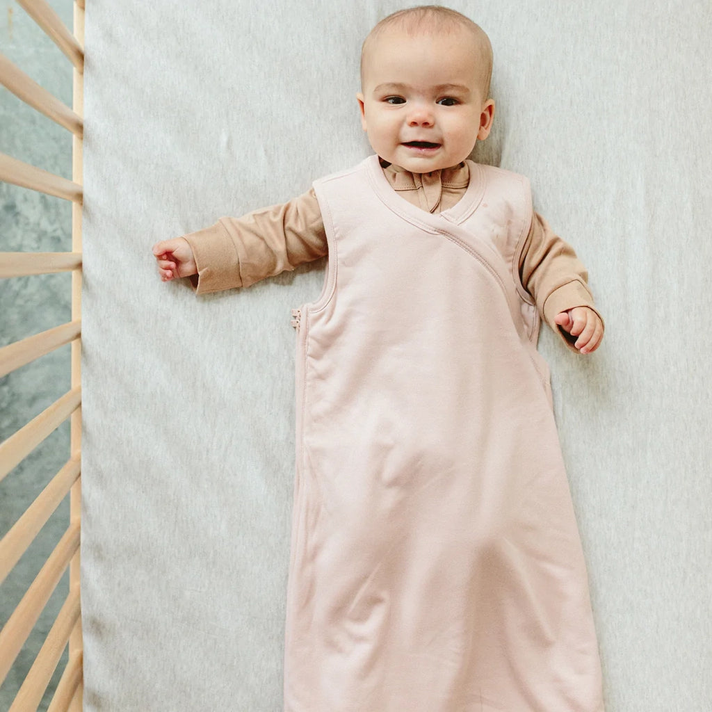 goumikids Slumber Sleepbag Rose modeled on infant.