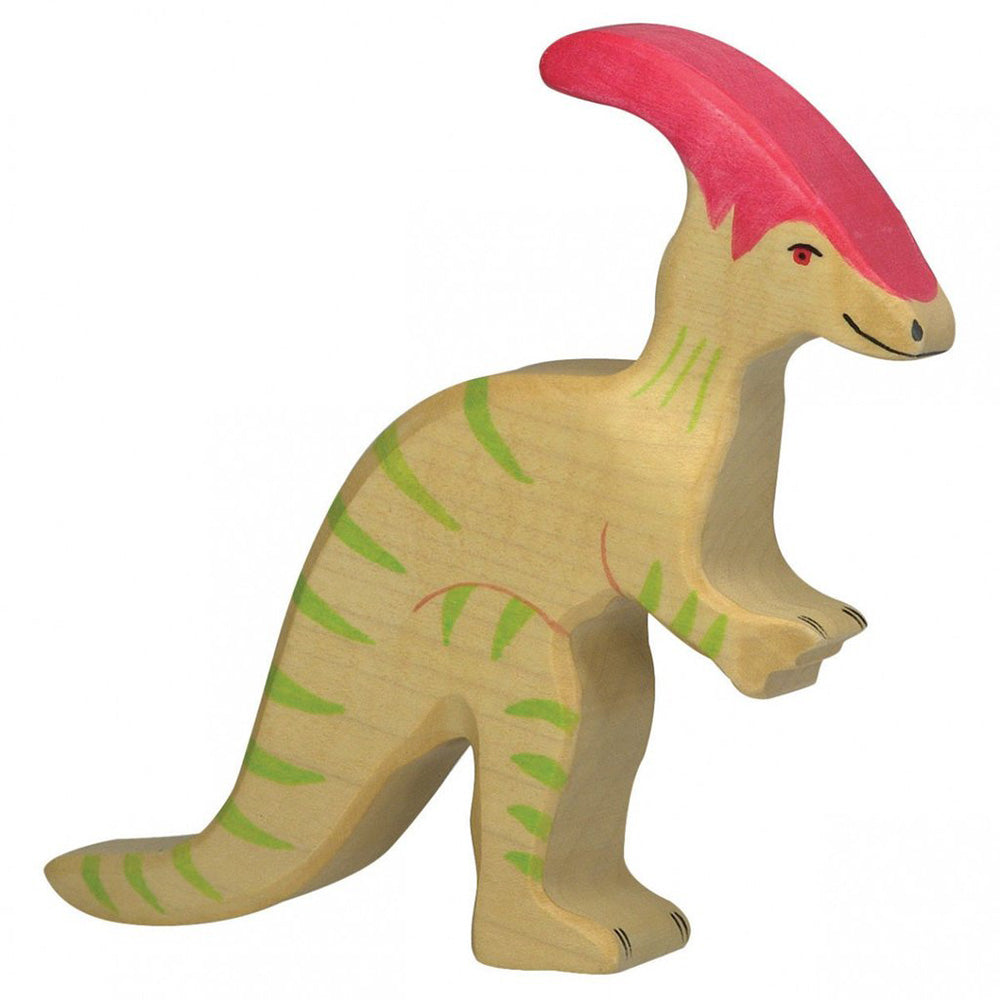 Holztiger Wooden Dinosaurs Children's Toys parasaurolophus beige red bill head 