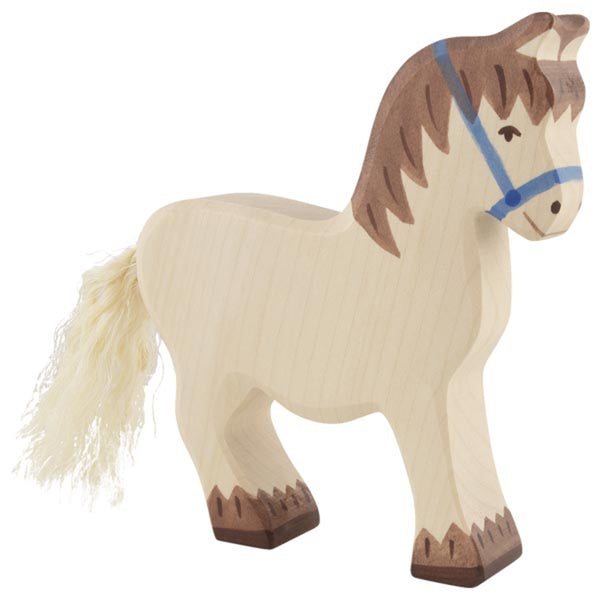 Holztiger Cart Horse Children's Wooden Farm Animal Toy beige sable blue harness