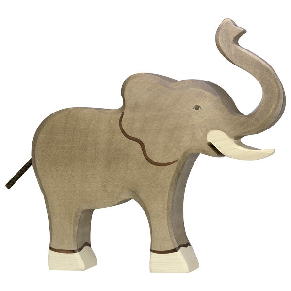 Holztiger Wooden Safari Animals Children's Toys elephant trunk raised grey 