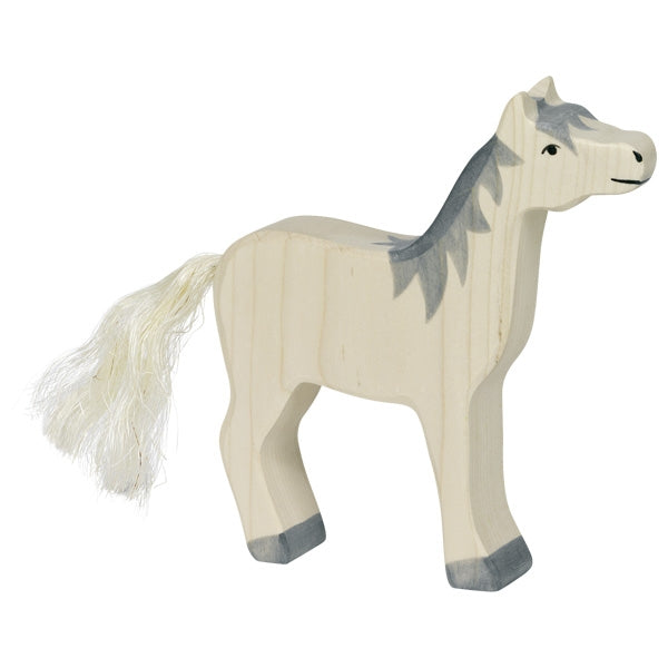 Holztiger Wooden Farm Animals Children's Toys horse with grey main white tail 