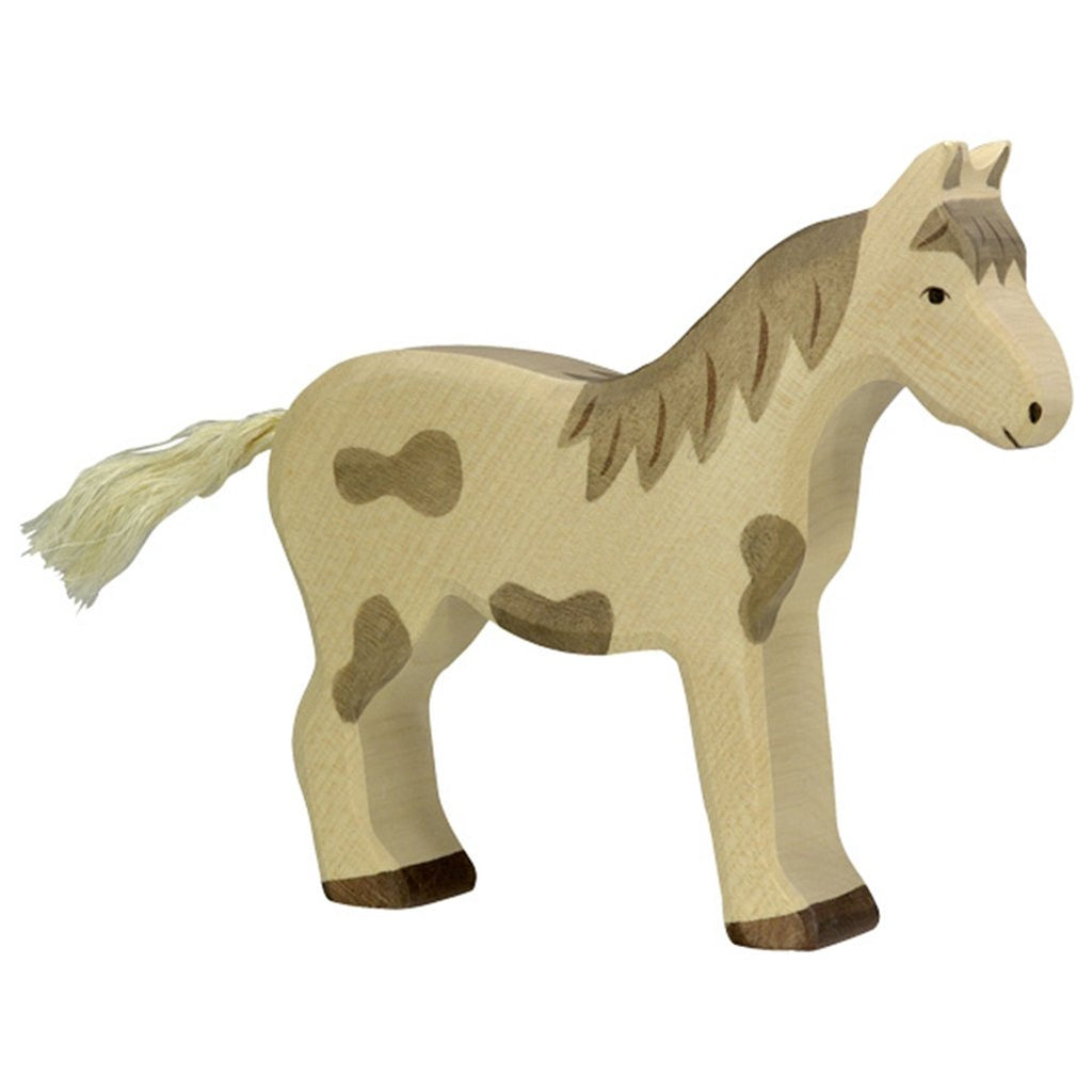 Holztiger Wooden Farm Animals Children's Toys horse standing dappled grey white 80037
