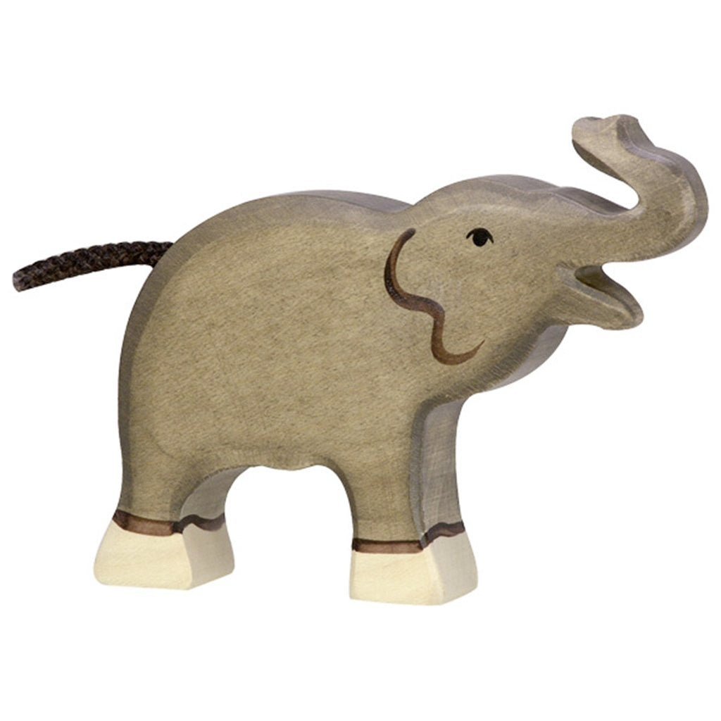 Holztiger Wooden Safari Animals Children's Toys 80150 small elephant trunk raised grey