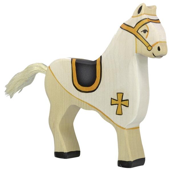 Holztiger White Tournament Horse Wooden Fairy Tale Animal Toy 