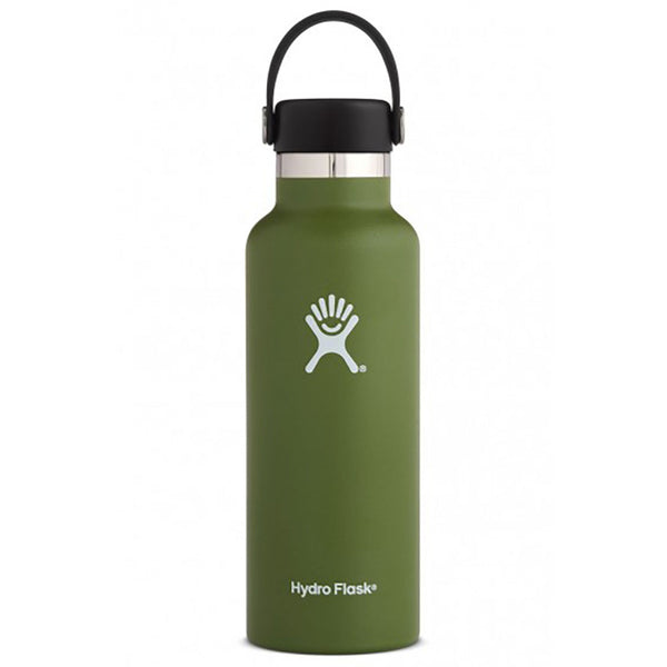 Hydro Flask Standard Mouth Stainless Steel Water Bottle with Flexcap 18 ounce olive dark green