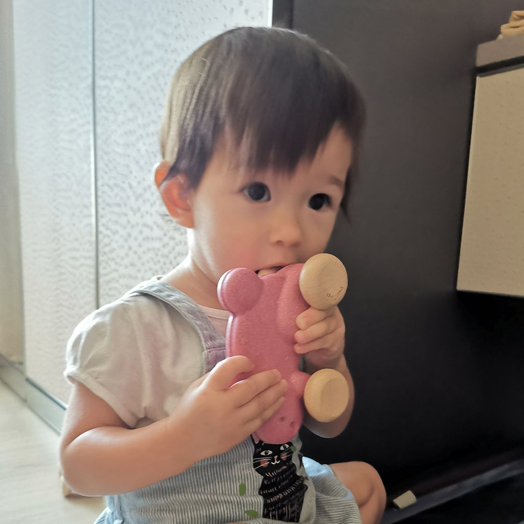 PlanToys pink push bunny developmental toy for infants