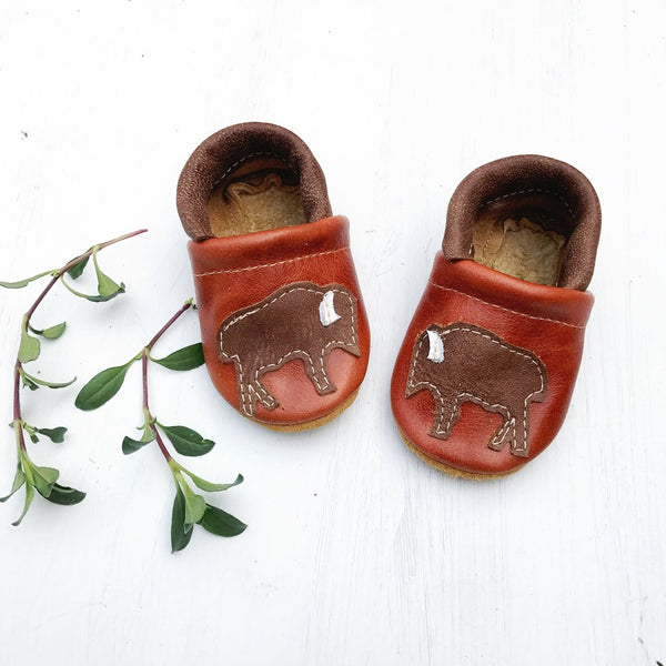 Starry Knight Design Baby Leather Shoes with Design brown bison 